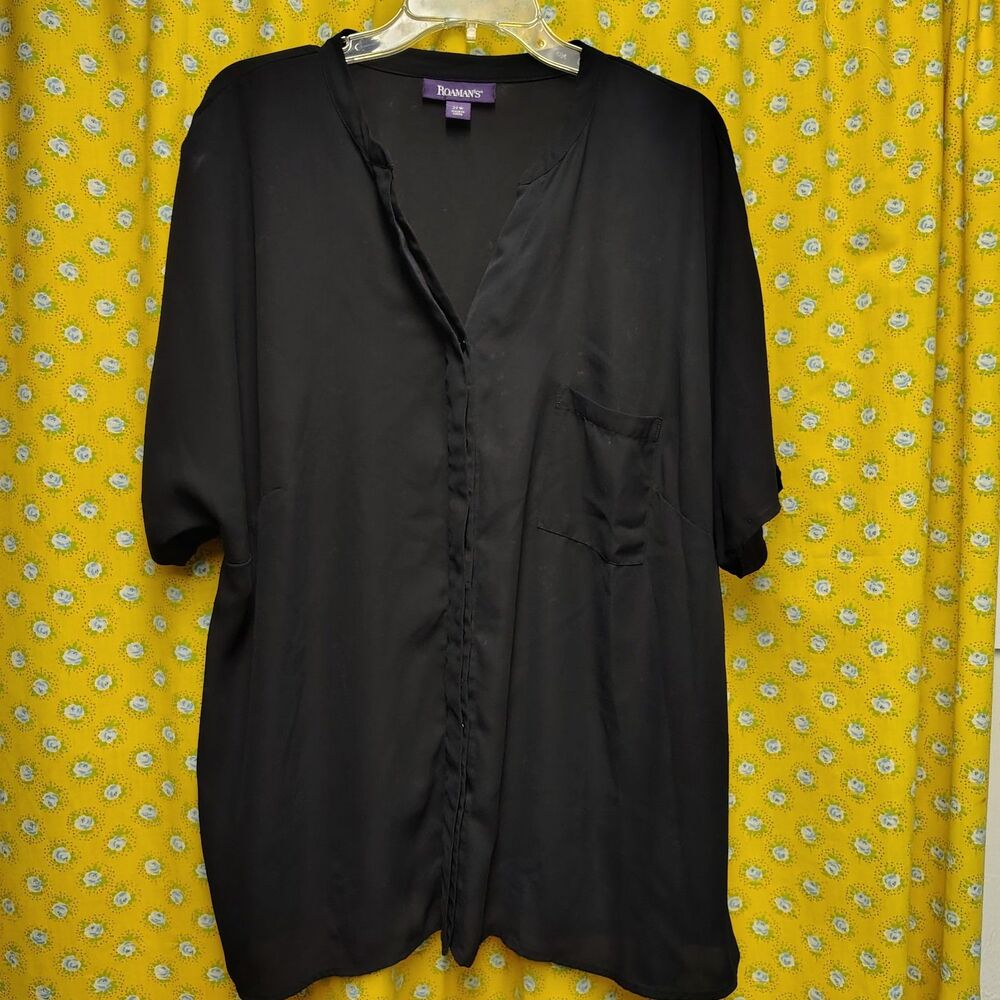 Roamans Shirt Women 22w 2X Black Long Sleeve Pullover Blouse Top